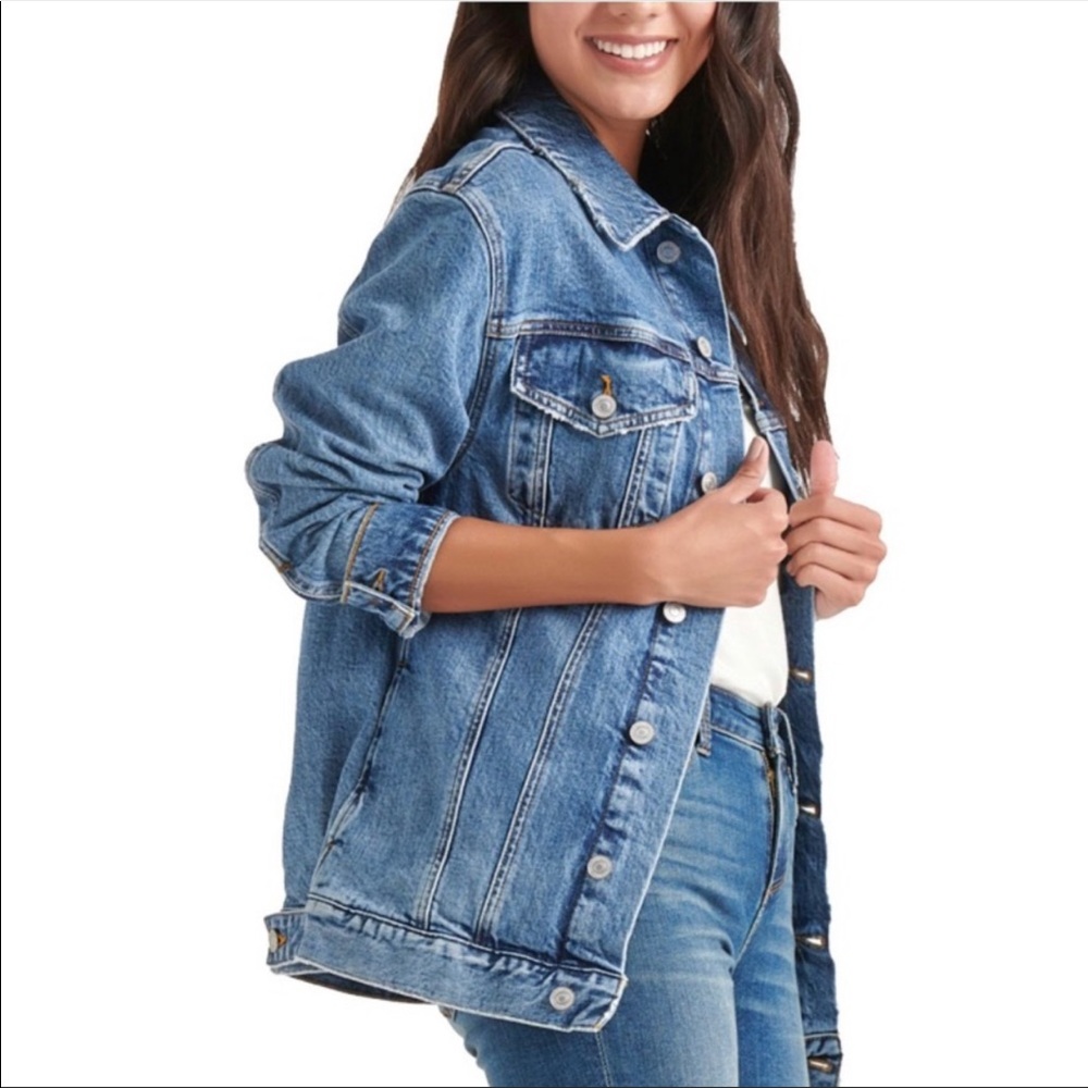 NEW Lucky Brand Oversized Trucker Denim Jacket L,M - Picture 3 of 15
